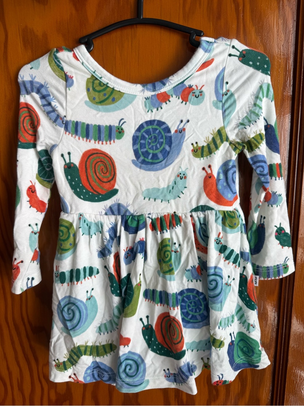 Little Sleepies White Long-Sleeve Snail & Caterpillar Print Dress